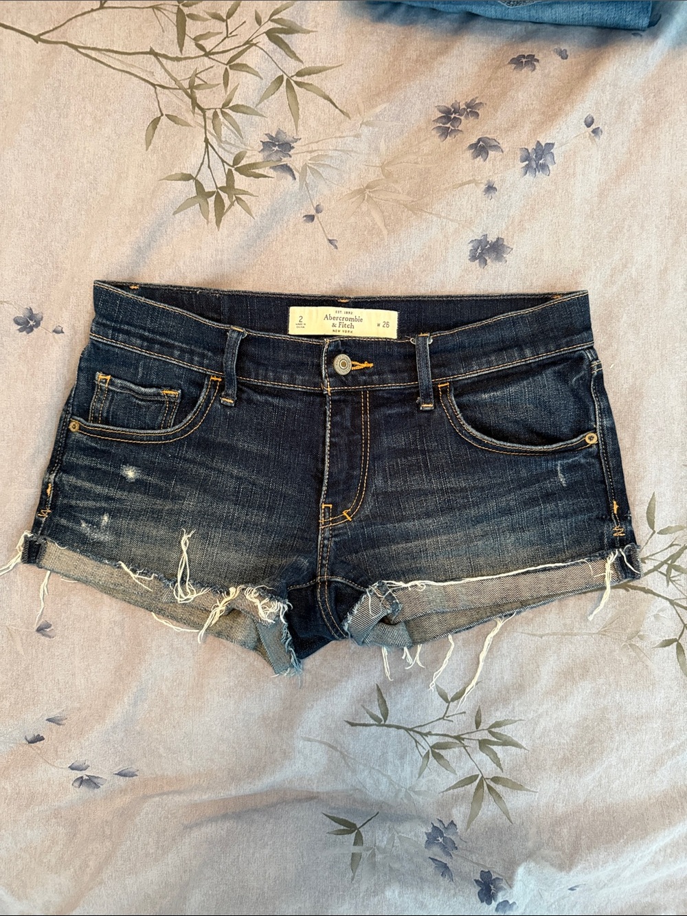 Abercrombie & Fitch Dark Indigo Distressed Denim Cutoff Shorts